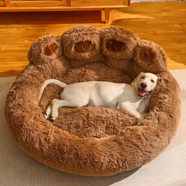 Dog Bed Cat Mat Round Large Pet House Long Plush Deep Sleeping Warm Bear Paw Shape Super Soft Cushion Calm Beds - Image 3