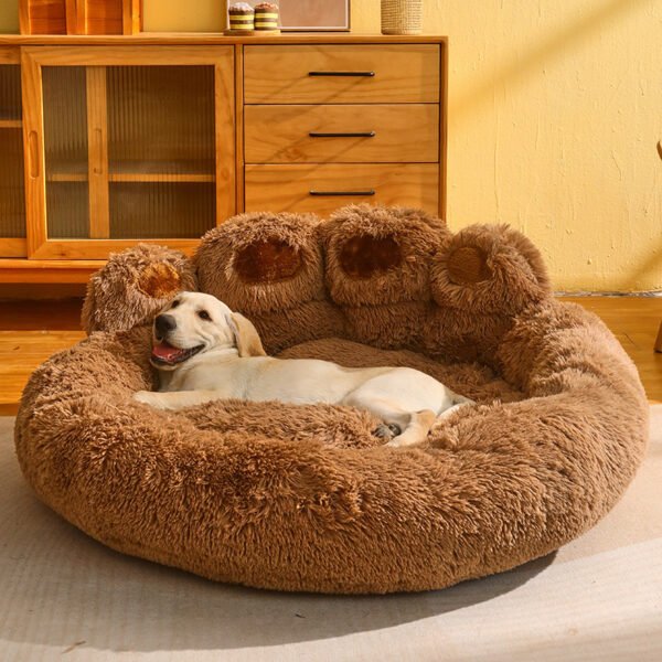 Dog Bed Cat Mat Round Large Pet House Long Plush Deep Sleeping Warm Bear Paw Shape Super Soft Cushion Calm Beds - Image 2