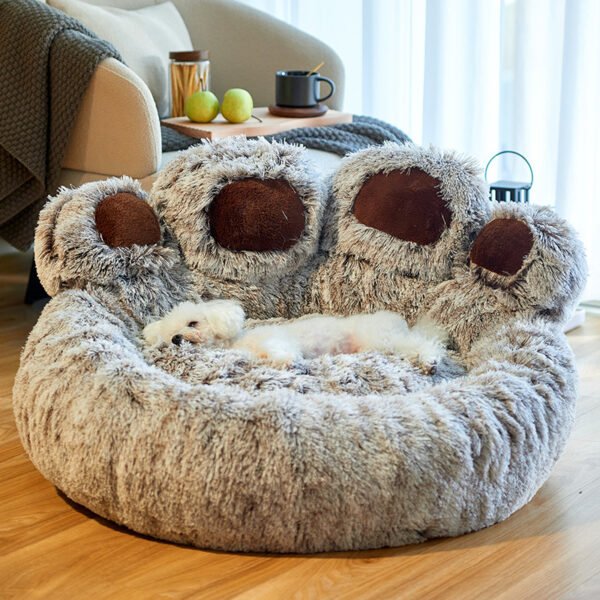 Dog Bed Cat Mat Round Large Pet House Long Plush Deep Sleeping Warm Bear Paw Shape Super Soft Cushion Calm Beds - Image 6