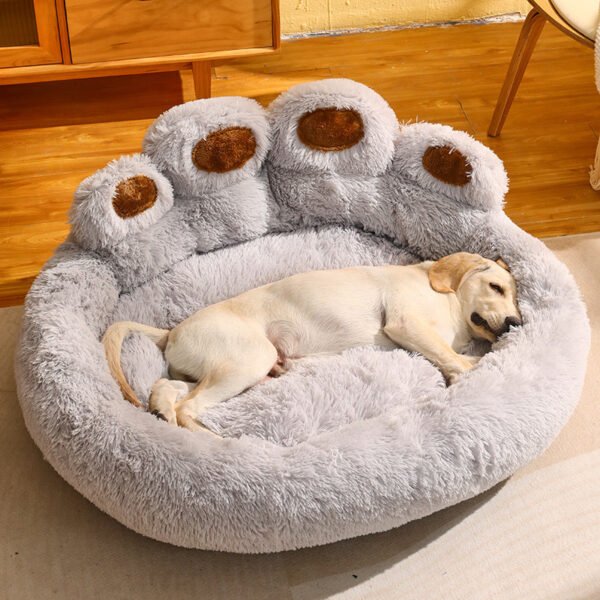 Dog Bed Cat Mat Round Large Pet House Long Plush Deep Sleeping Warm Bear Paw Shape Super Soft Cushion Calm Beds - Image 4