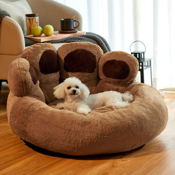 Dog Bed Cat Mat Round Large Pet House Long Plush Deep Sleeping Warm Bear Paw Shape Super Soft Cushion Calm Beds - Image 9