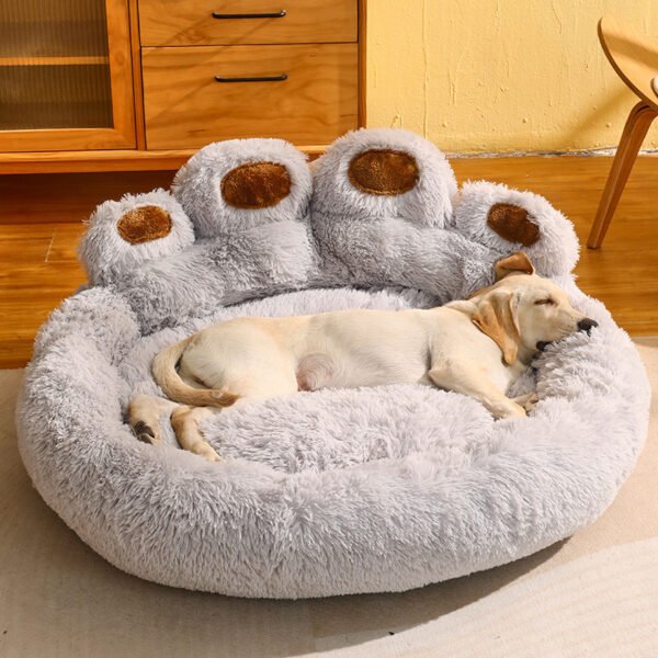 Dog Bed Cat Mat Round Large Pet House Long Plush Deep Sleeping Warm Bear Paw Shape Super Soft Cushion Calm Beds - Image 5